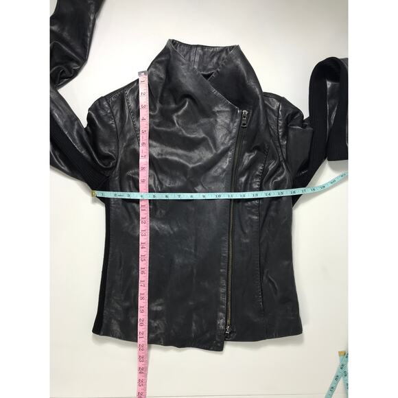 Vince 100% Leather Zip Jacket Edgy Cross Front Scuba Knit Rockabilly Moto Biker - Picture 7 of 11
